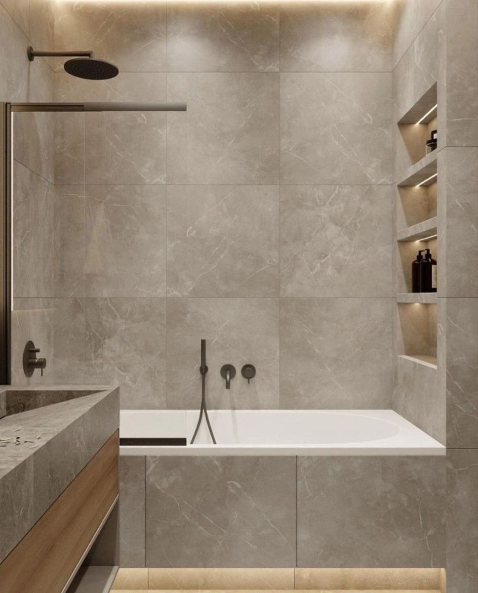 Ванная комната — керамогранит, ванна